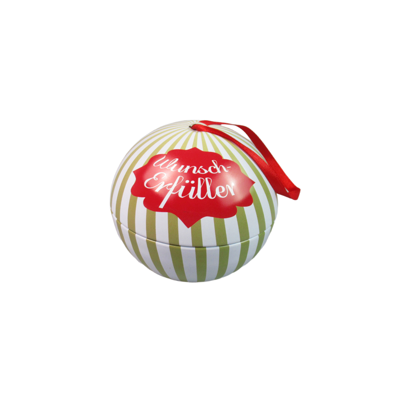 Ball shaped Tin box with ribbon